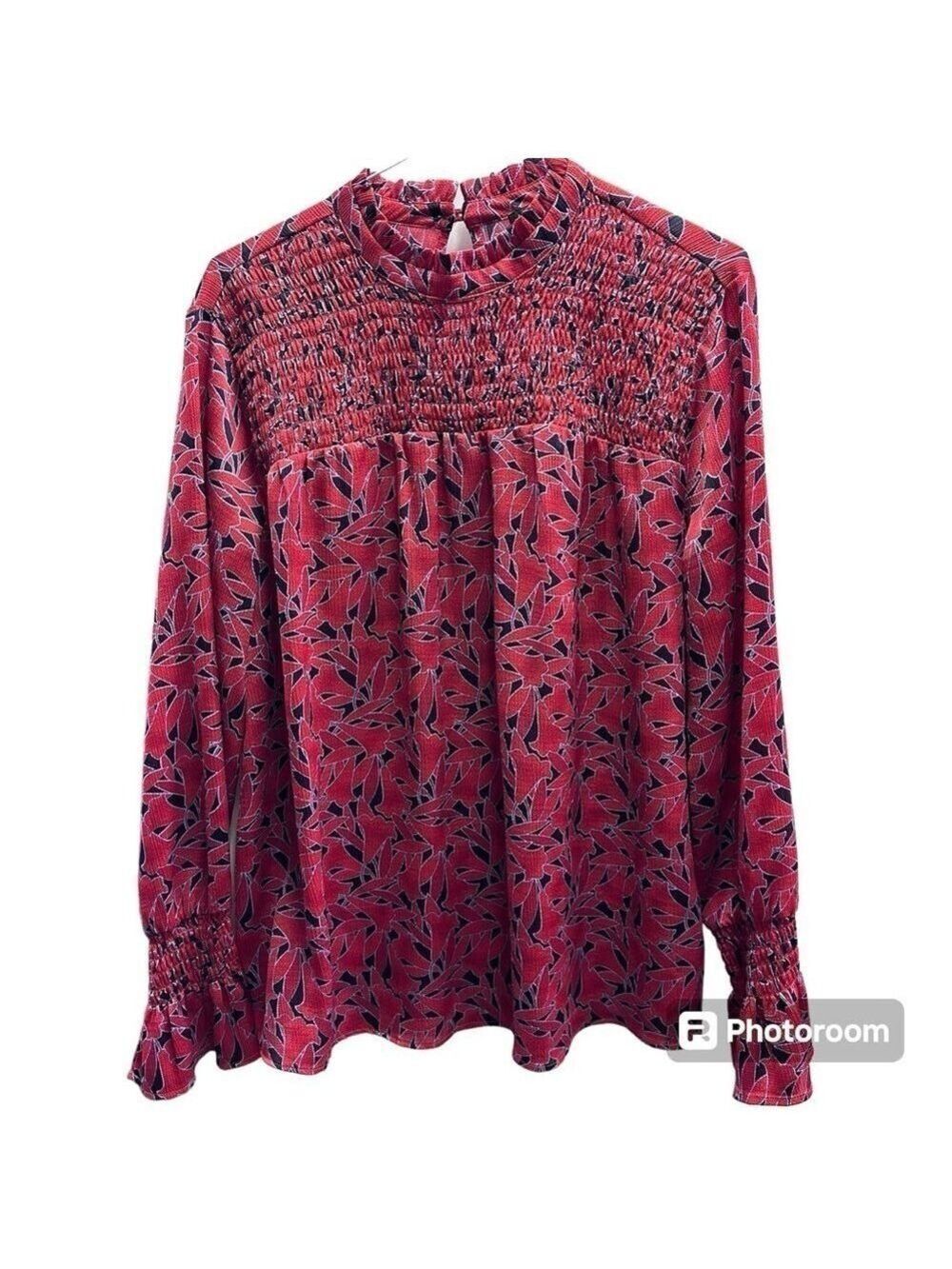 ANN TAYLOR RED & BLACK FLORAL LONG SLEEVED  FLOUNCY SLEEVE DRESS SZ M
